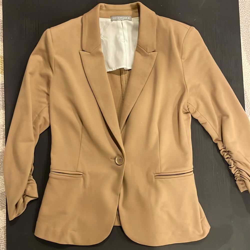 Olivia Moon Beige Blazer Ruched Sleeve Work Office Jacket Size Small